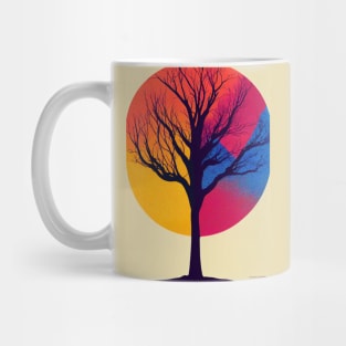 Rainbow Abstract Moon Vibrant Colored Whimsical Minimalist Lonely Tree - Bright Colorful Nature Poster Art of a Leafless Branches Mug